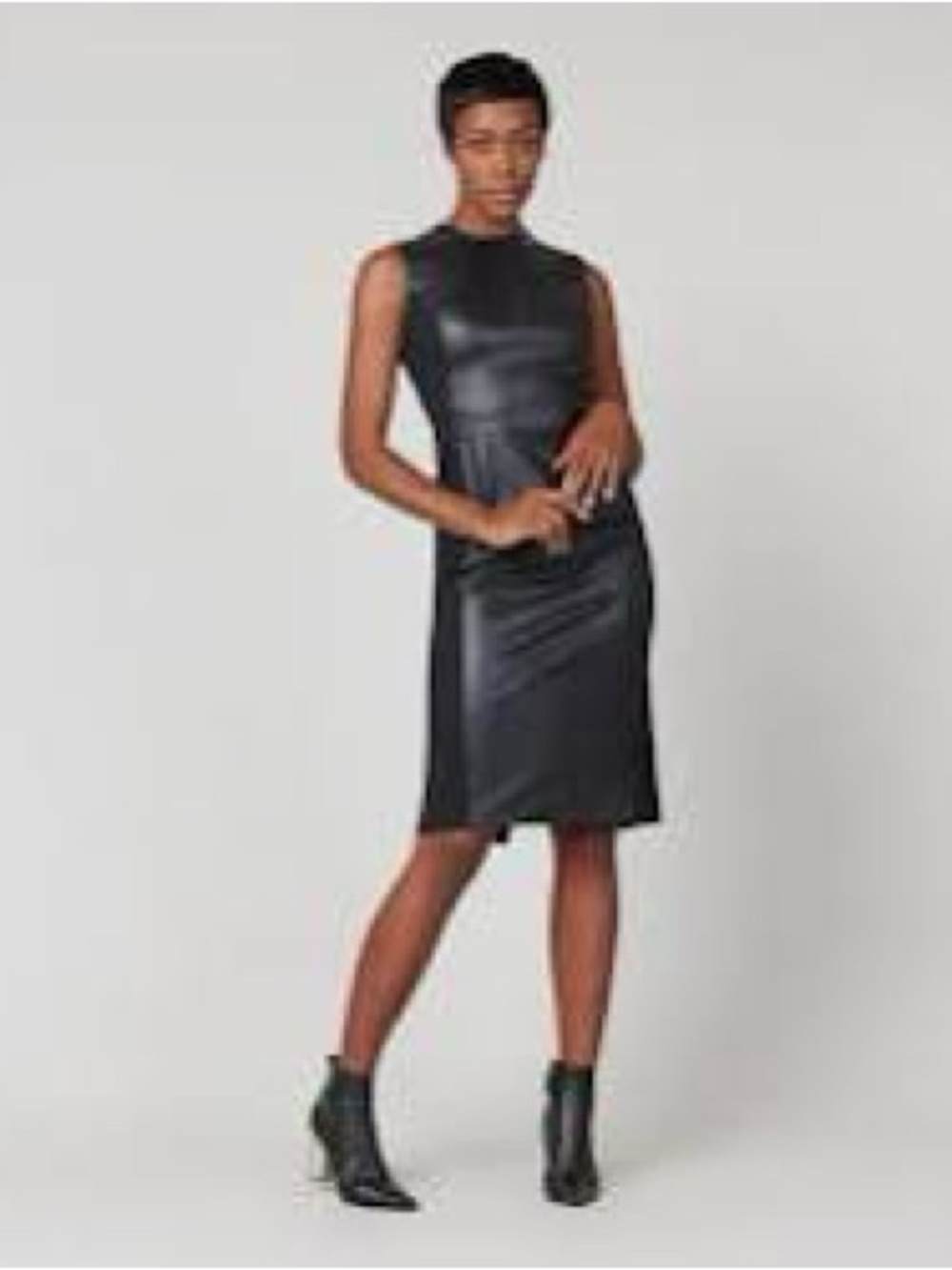 SPANX Faux Leather Sleeveless Midi Sheath Dress Black 2X Sculpting Bodycon